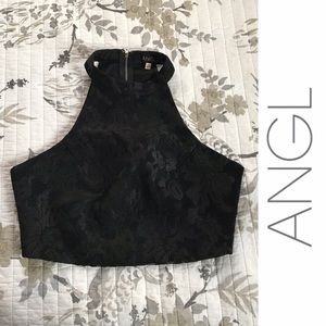 Donating ⏰ Angl Lace Halter Crop Top Black • Medium